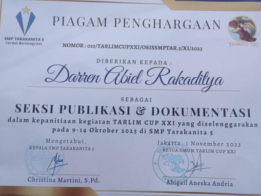 OFFICIAL CERTIFICATE - Publications & Documentation (TRANSLATE THE TEXT FROM INDONESIAN)